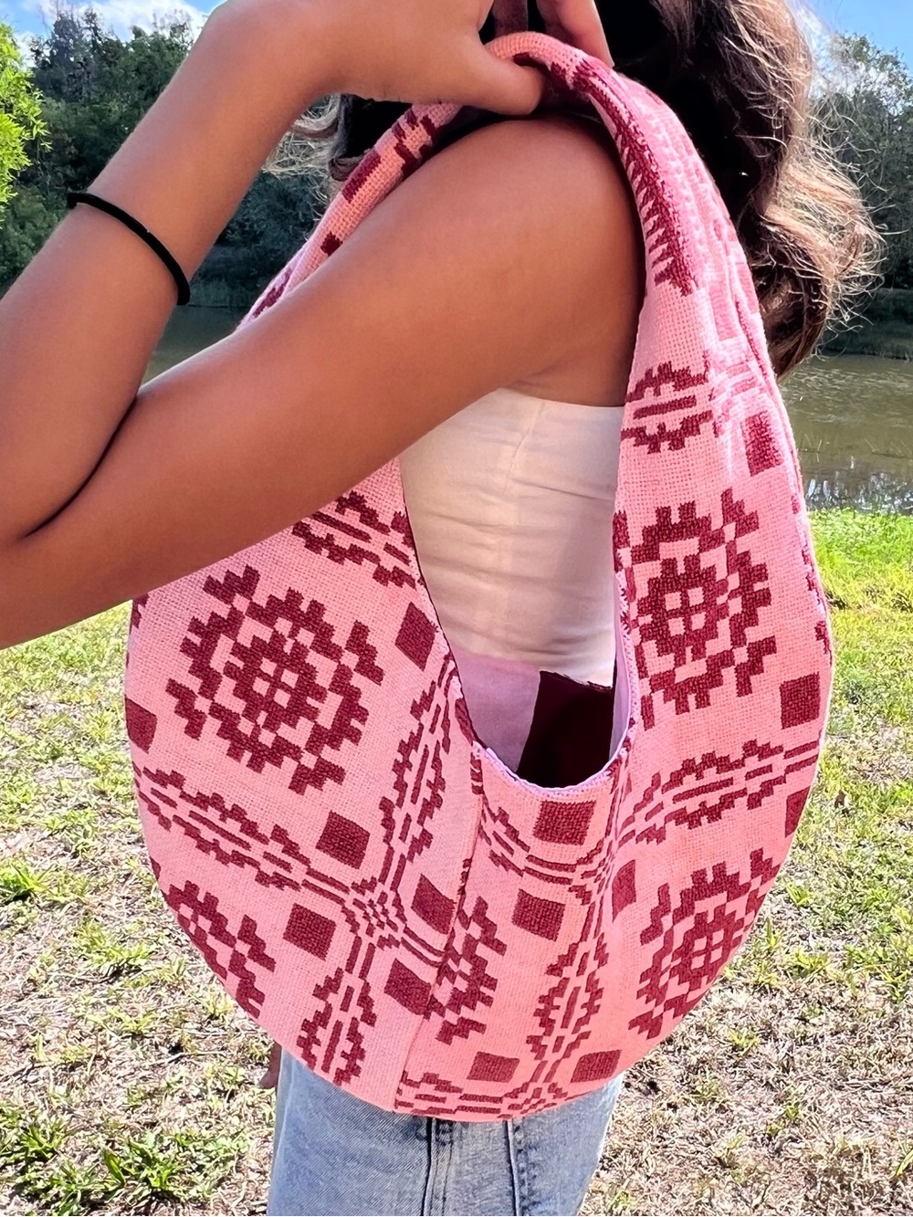 Pink Patterned Shoulder Bag